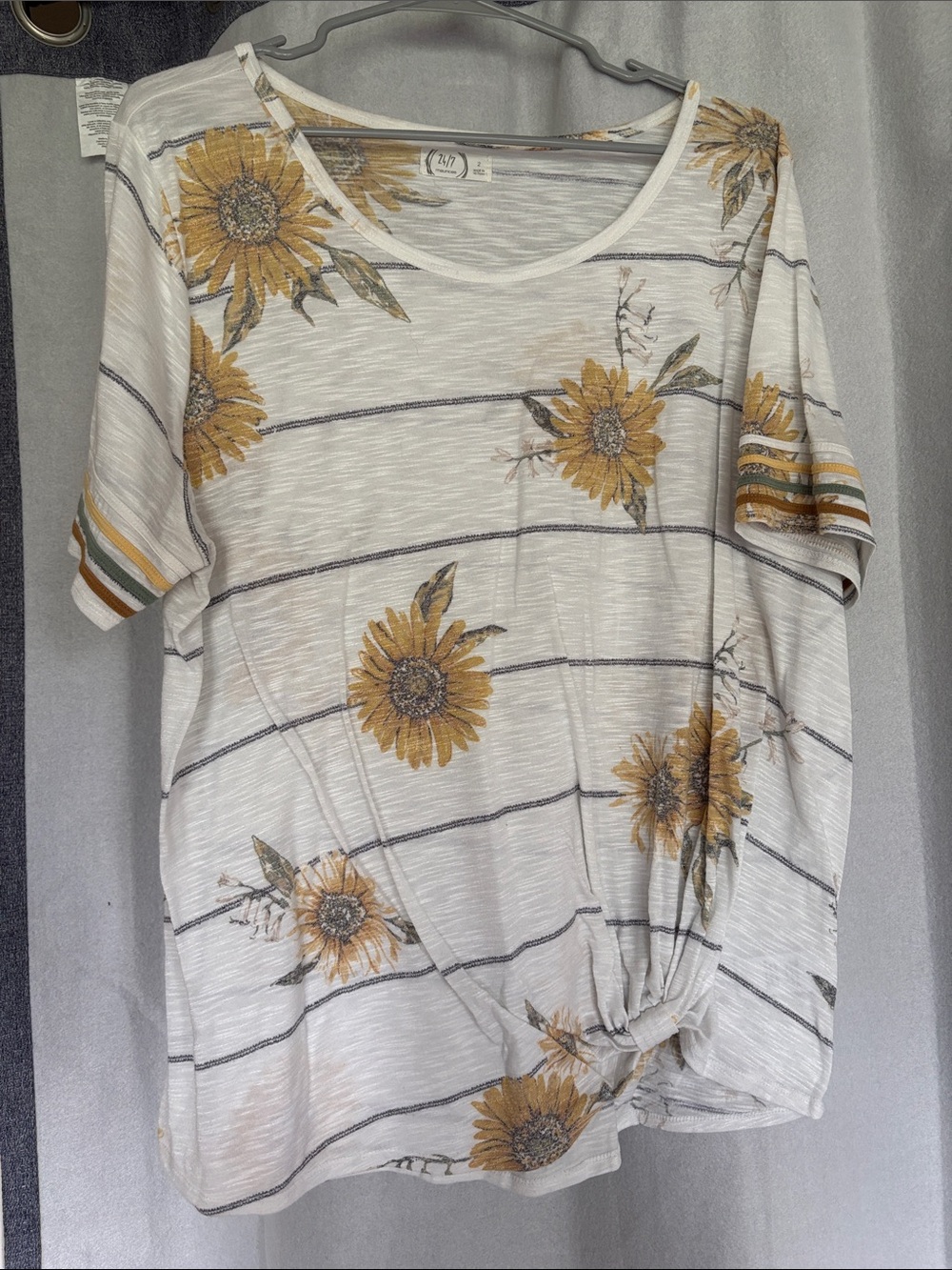 Sunflower Stripe Knot Front Short Sleeve Tee - White/Yellow